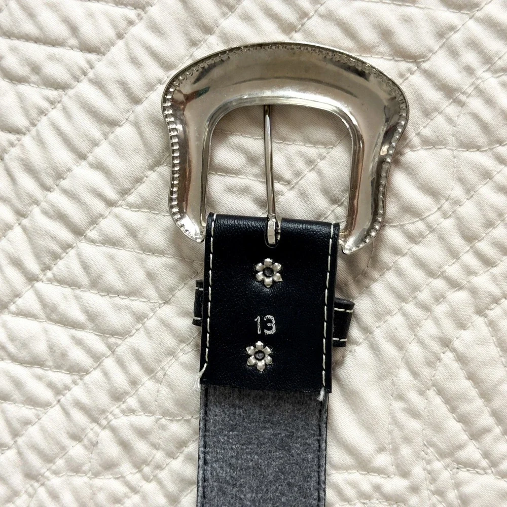Western Black Contrast Stitch Belt Silver Buckle Grunge Cowgirl Y2K
